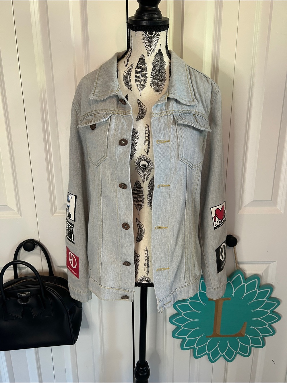 🔥 G-Dragon K-Pop Graphic Patch Denim Jacket | Light Wash Oversized Retro